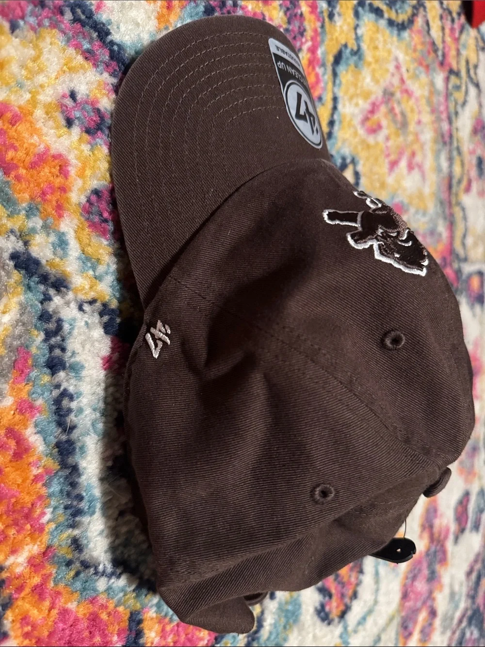 47 Brown Baseball Cap with White-Outlined Embroidered Lion